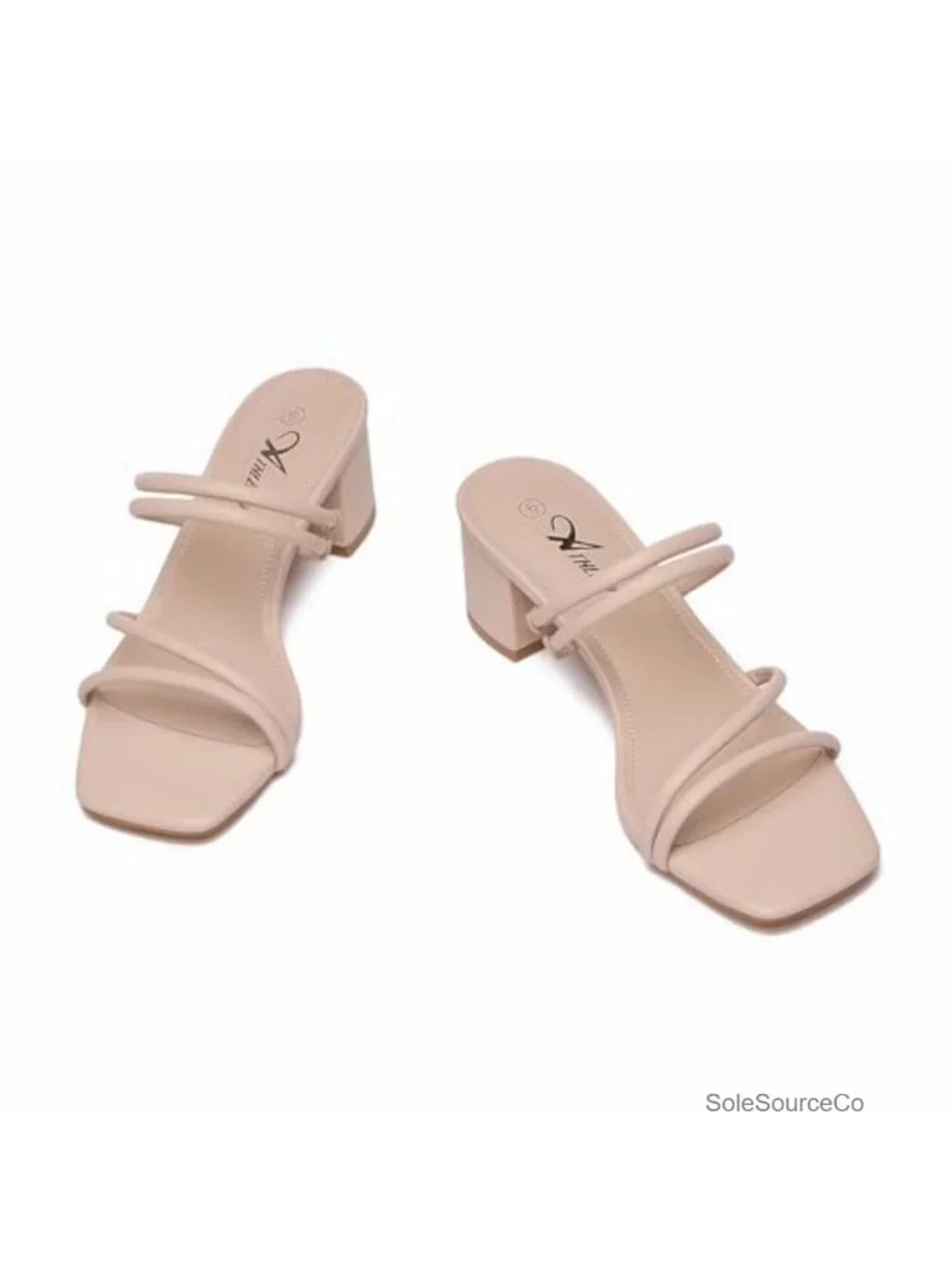 Strappy Block Chunky Heels Sandals Square Open Toe Slip On Heeled Sandals